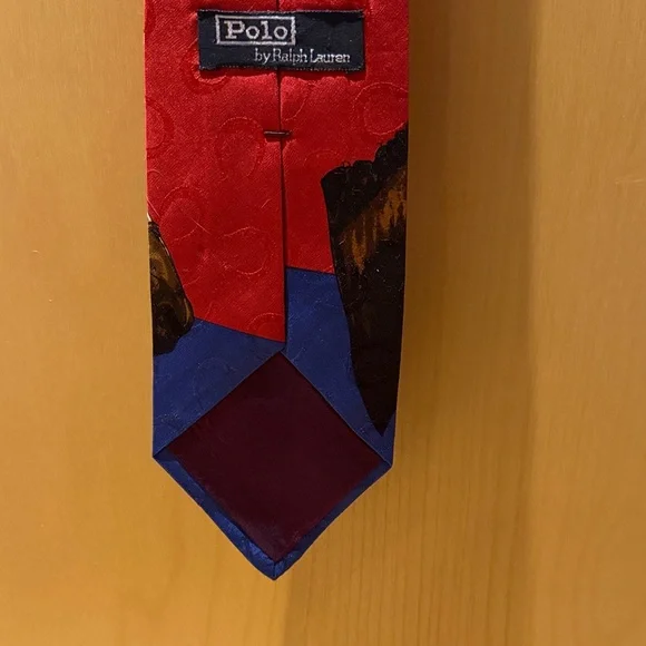 Vintage Polo by Ralph Lauren Equestrian Hand Made Silk Tie in Red with Horseshoe - Picture 4 of 10